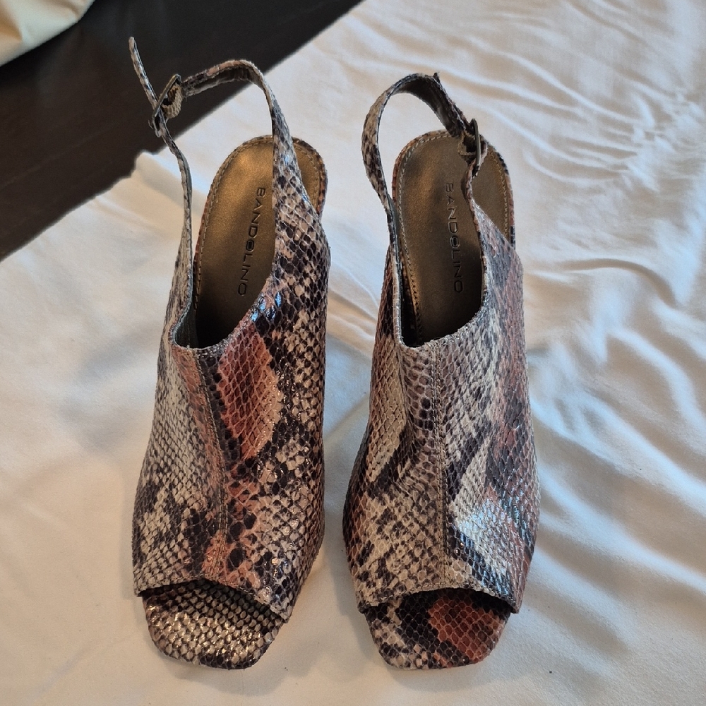 Bandolino Snakeskin Peep-Toe Slingback Heels